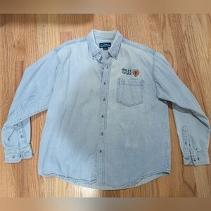Vintage/Faded Tri Mountain Billy Goat Long Sleeve Button Up Denim Shirt Size L